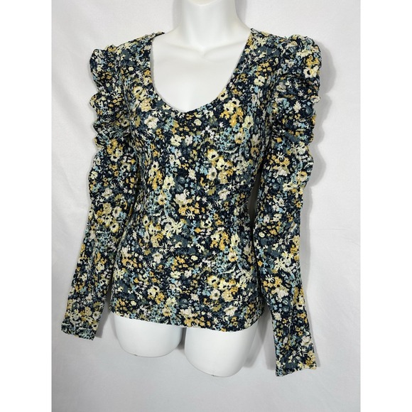 Loft Womens Micro Floral Puff Sleeve Top Size M Cottagecore Boho Prairie Spring - Picture 3 of 11